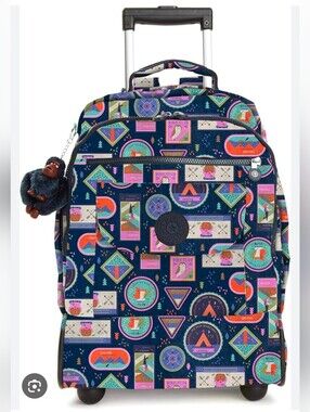 Kipling Sanaa Rolling Backpack in a Blue "Wandering Roads" Print